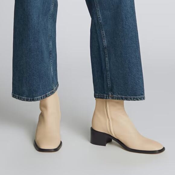 EVERLANE The City Boot Leather Ankle Cream Zip Heeled Square Toe Size 8 NEW - Picture 5 of 15
